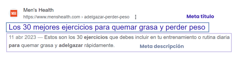 ejemplo de meta titulo y descripcion en serp